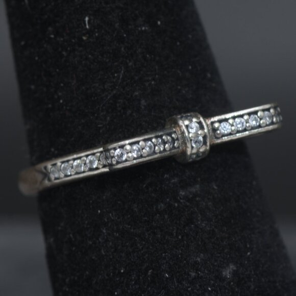 Pandora - Vintage Sterling Silver CZ Bow Ring - Size 6 - Picture 2 of 7